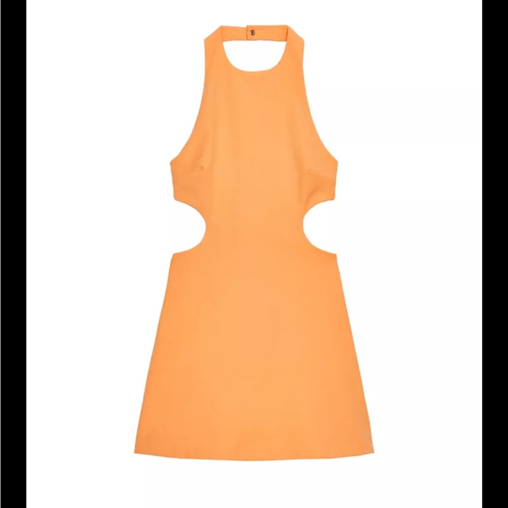 Zara Orange Sherbet Sleeveless Mini Dress with Cutout Details